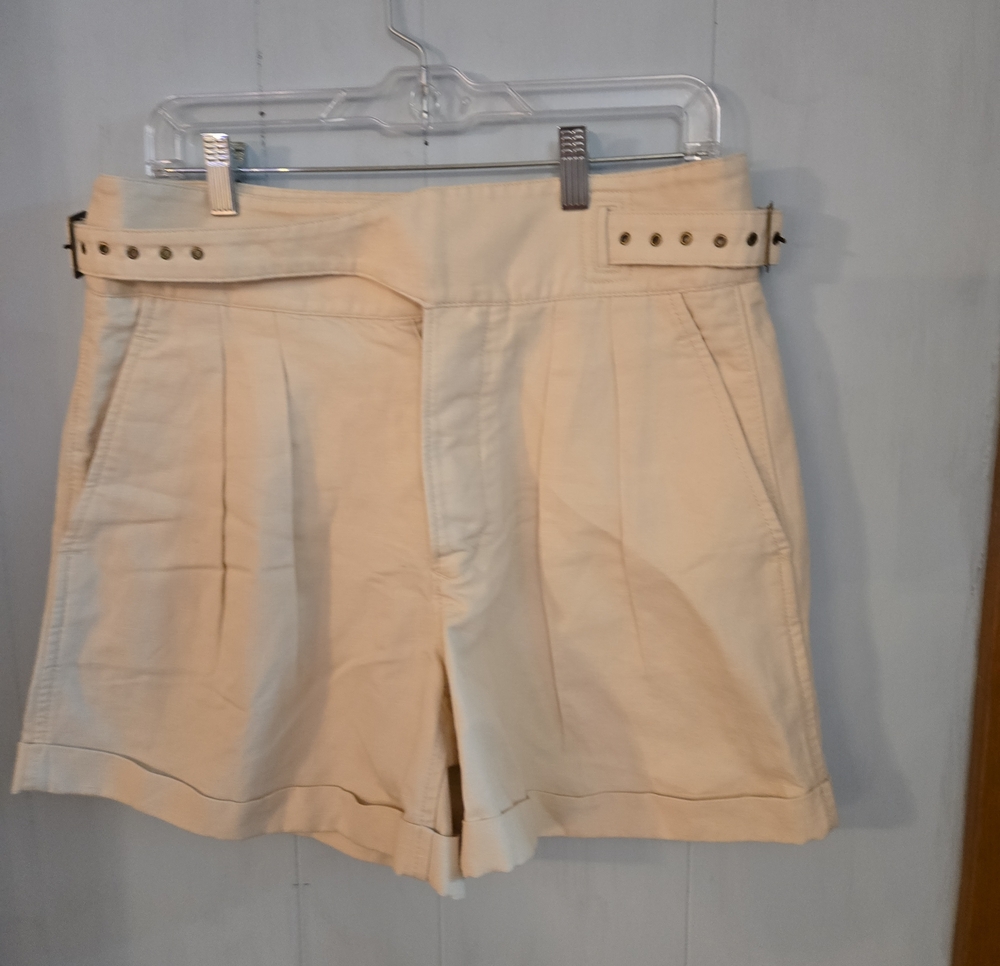 Banana Republic Cream Pleated High-Waist Shorts with Stud Belt